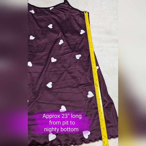 BNWT ladies size L (8/10) slip nightie, deep purple with little heart design - Picture 8 of 16